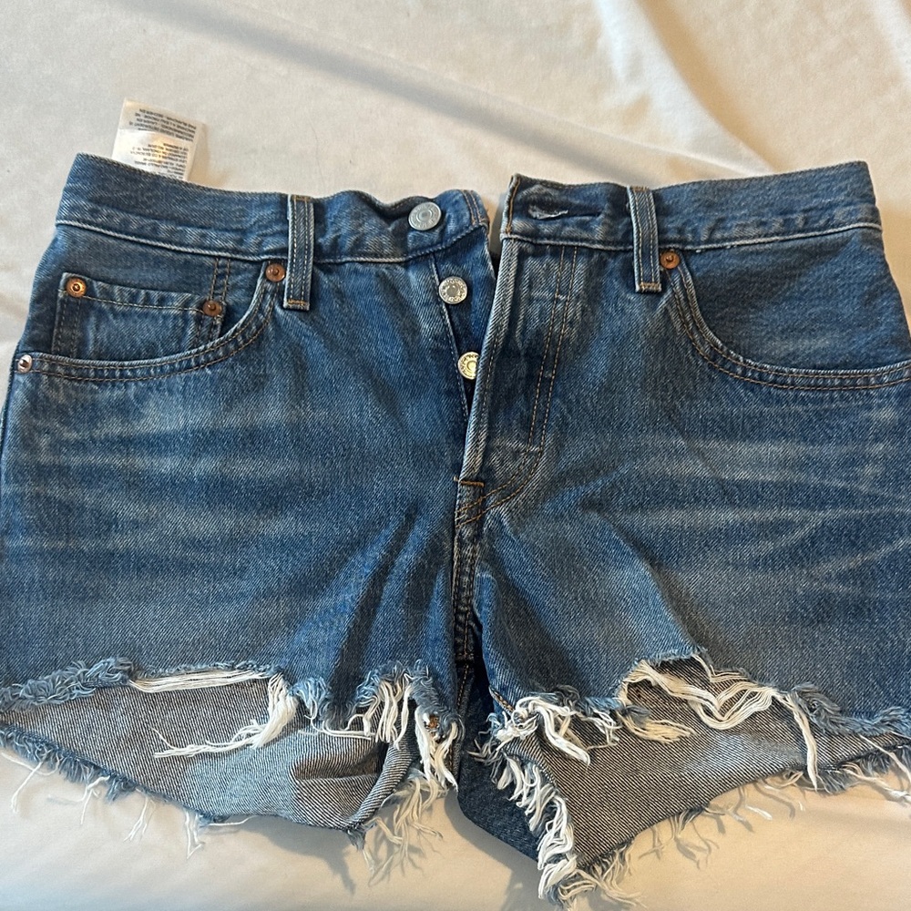 Levi's Blue Frayed Jean Shorts